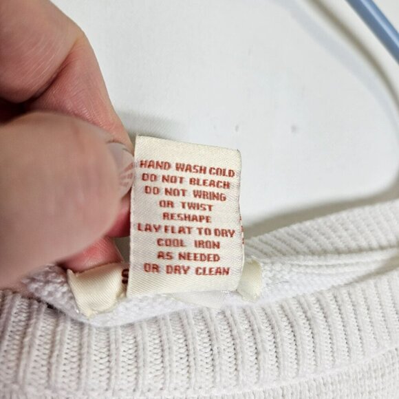 Sundance Medium White Linen Cotton Knit Sweater Crotchet Lace Hem Cottagecore M - Picture 6 of 8